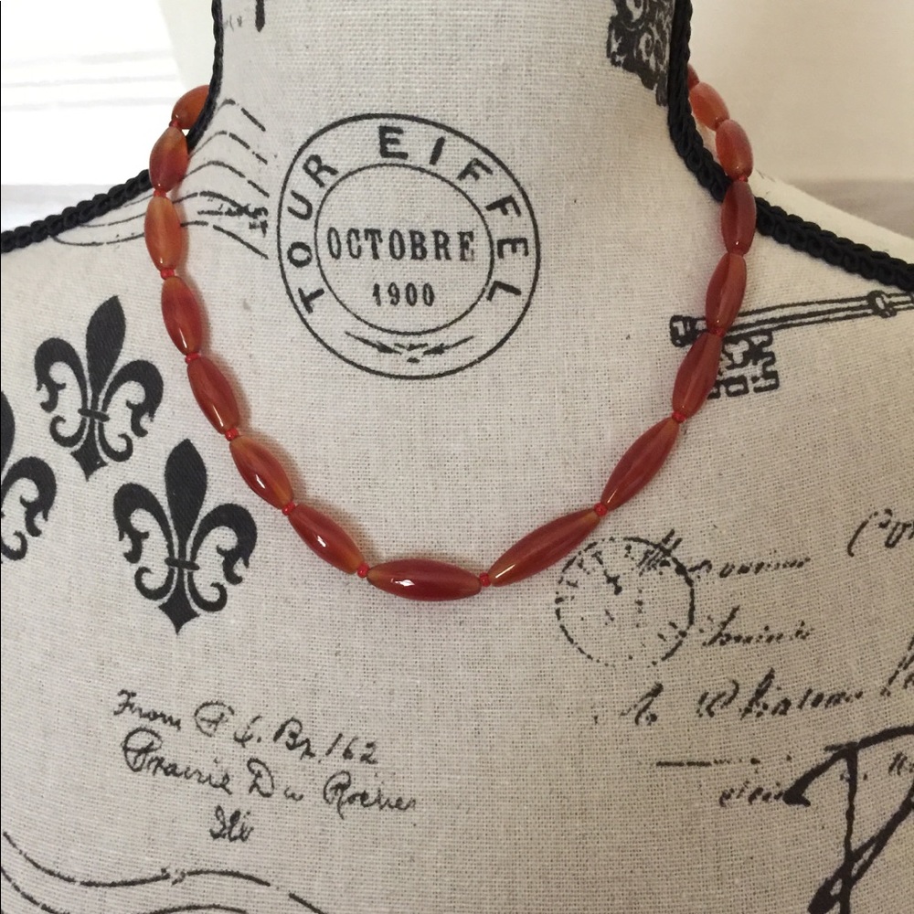 16’’ glass bead necklace amber silver screw clasp